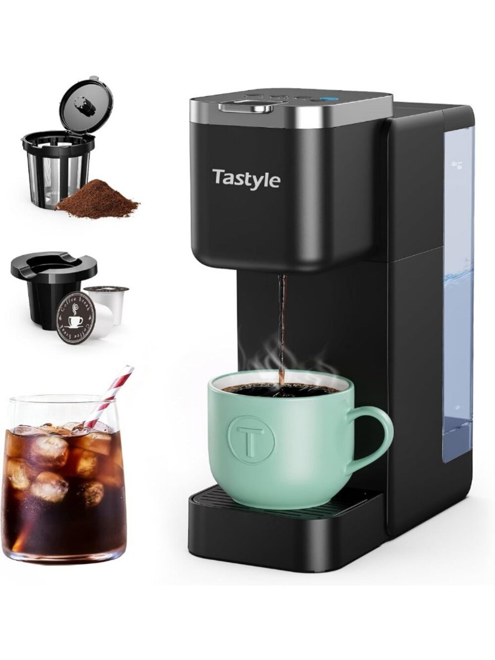 Single Serve Coffee Maker for K Cups & Grounds - 3 Brew Styles, Compact & Easy